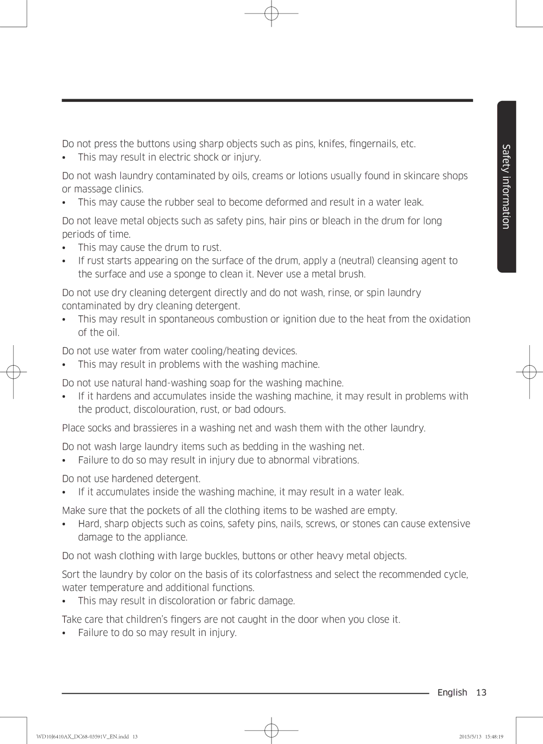 Samsung WD10J6410AX/SV manual Safety information 