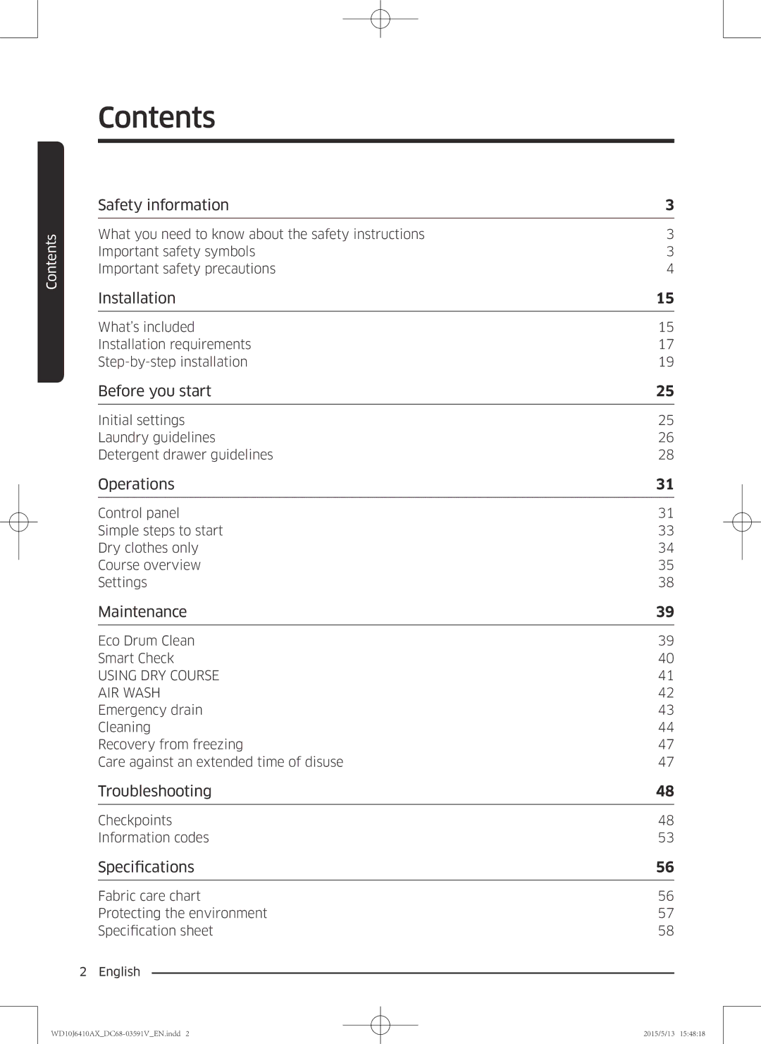 Samsung WD10J6410AX/SV manual Contents 