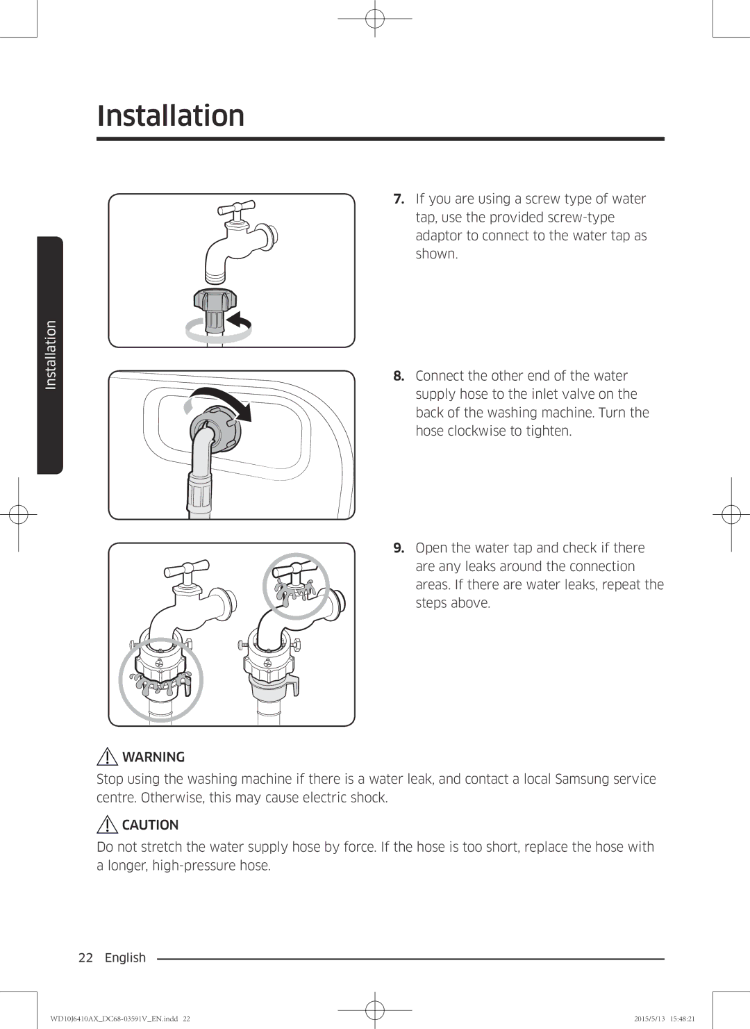 Samsung WD10J6410AX/SV manual Installation 