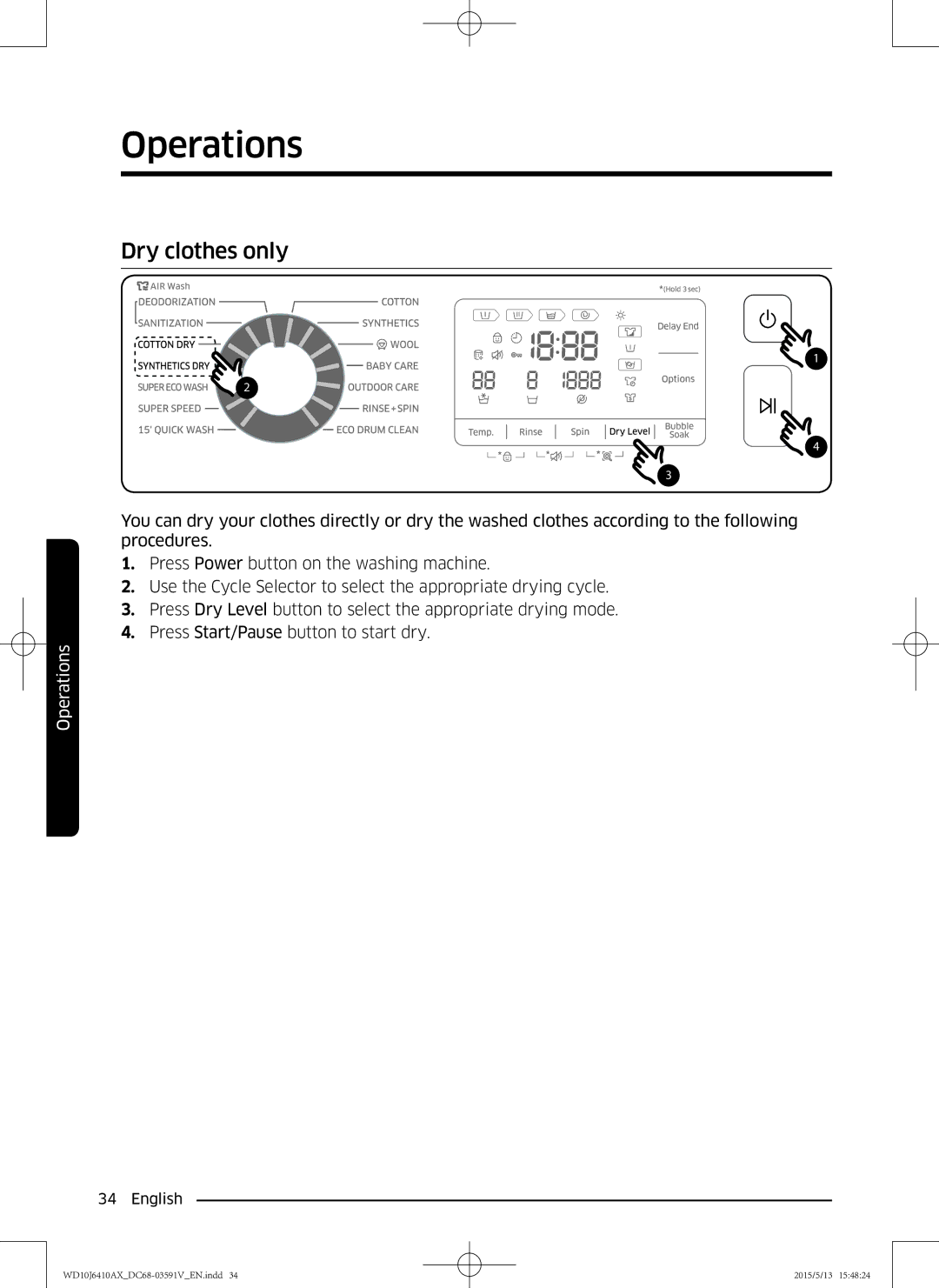 Samsung WD10J6410AX/SV manual Dry clothes only 