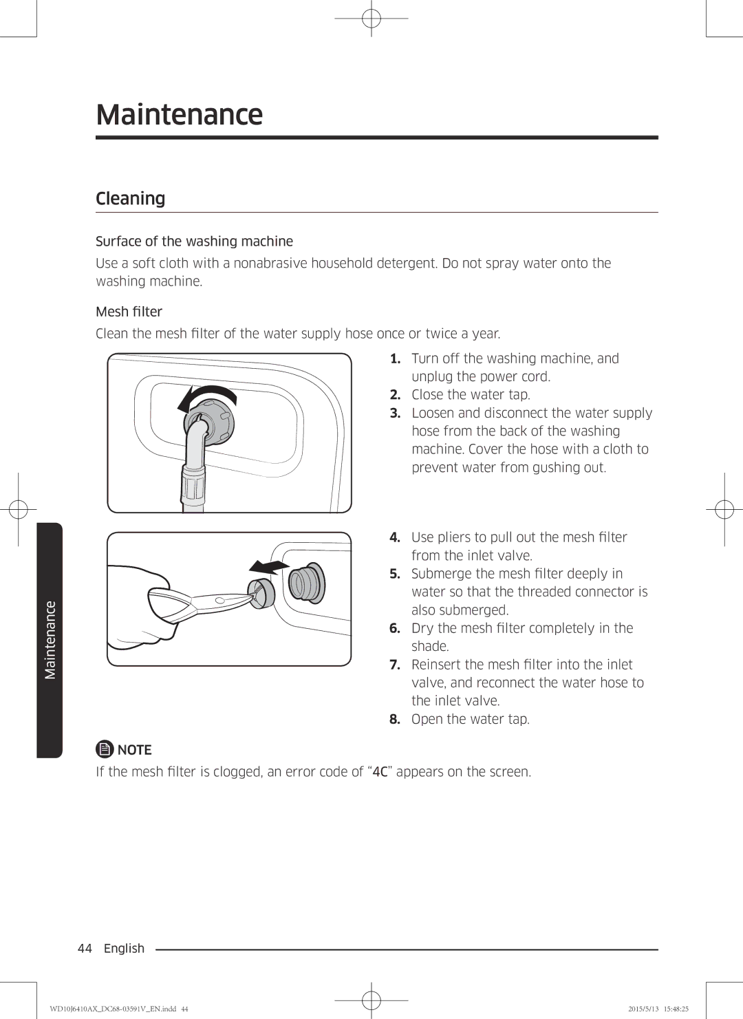 Samsung WD10J6410AX/SV manual Cleaning 