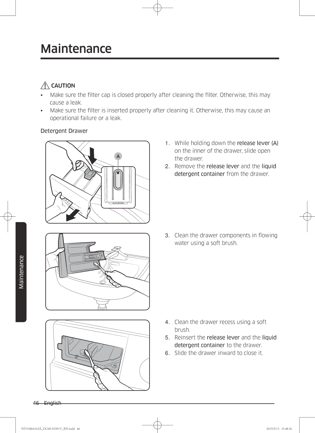 Samsung WD10J6410AX/SV manual Maintenance 