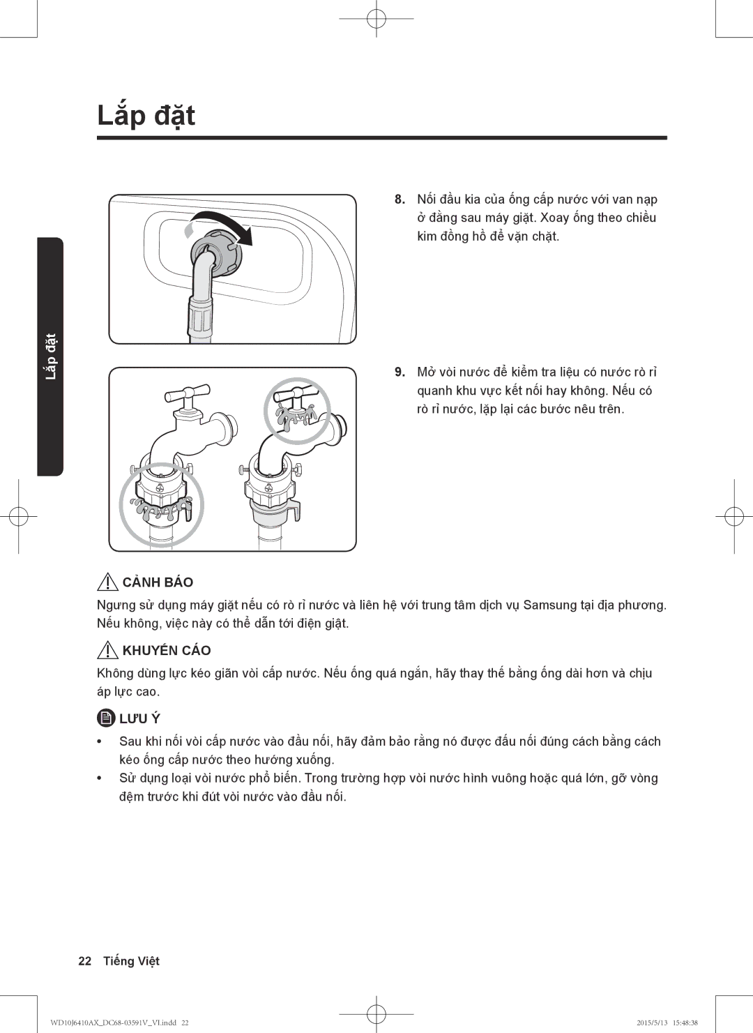 Samsung WD10J6410AX/SV manual Lưu Ý 