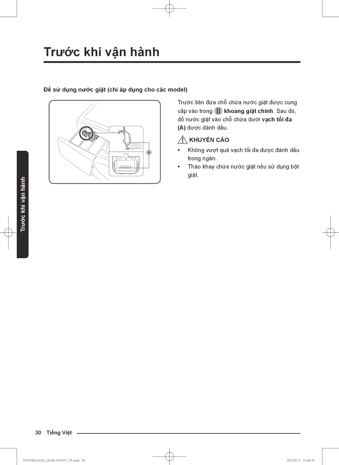 Samsung WD10J6410AX/SV manual Để sư dung nươc giăt chi ap dung cho cac model, Trong ngăn, Giăt 