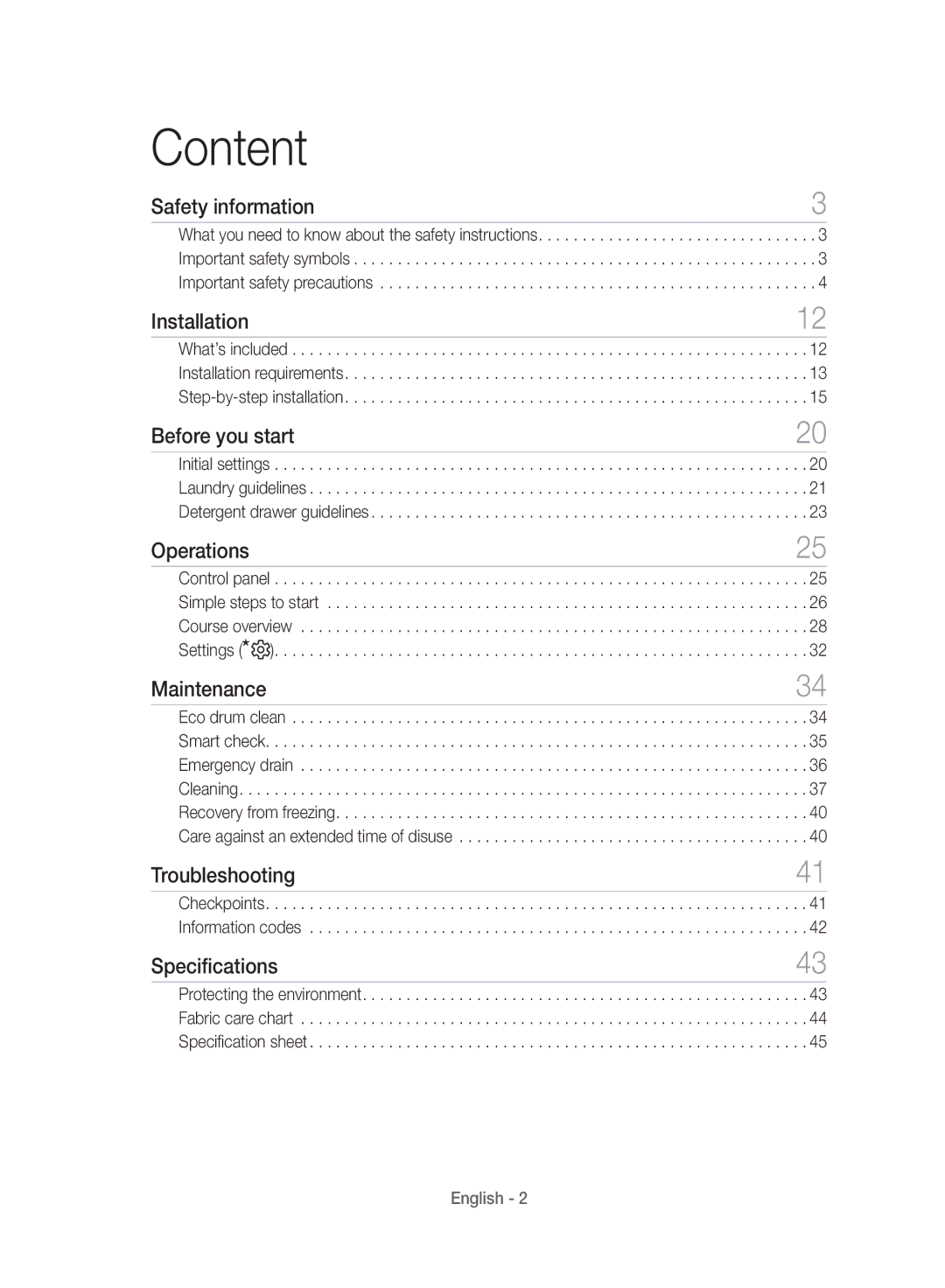 Samsung WD10J8420GW/YL manual Content 