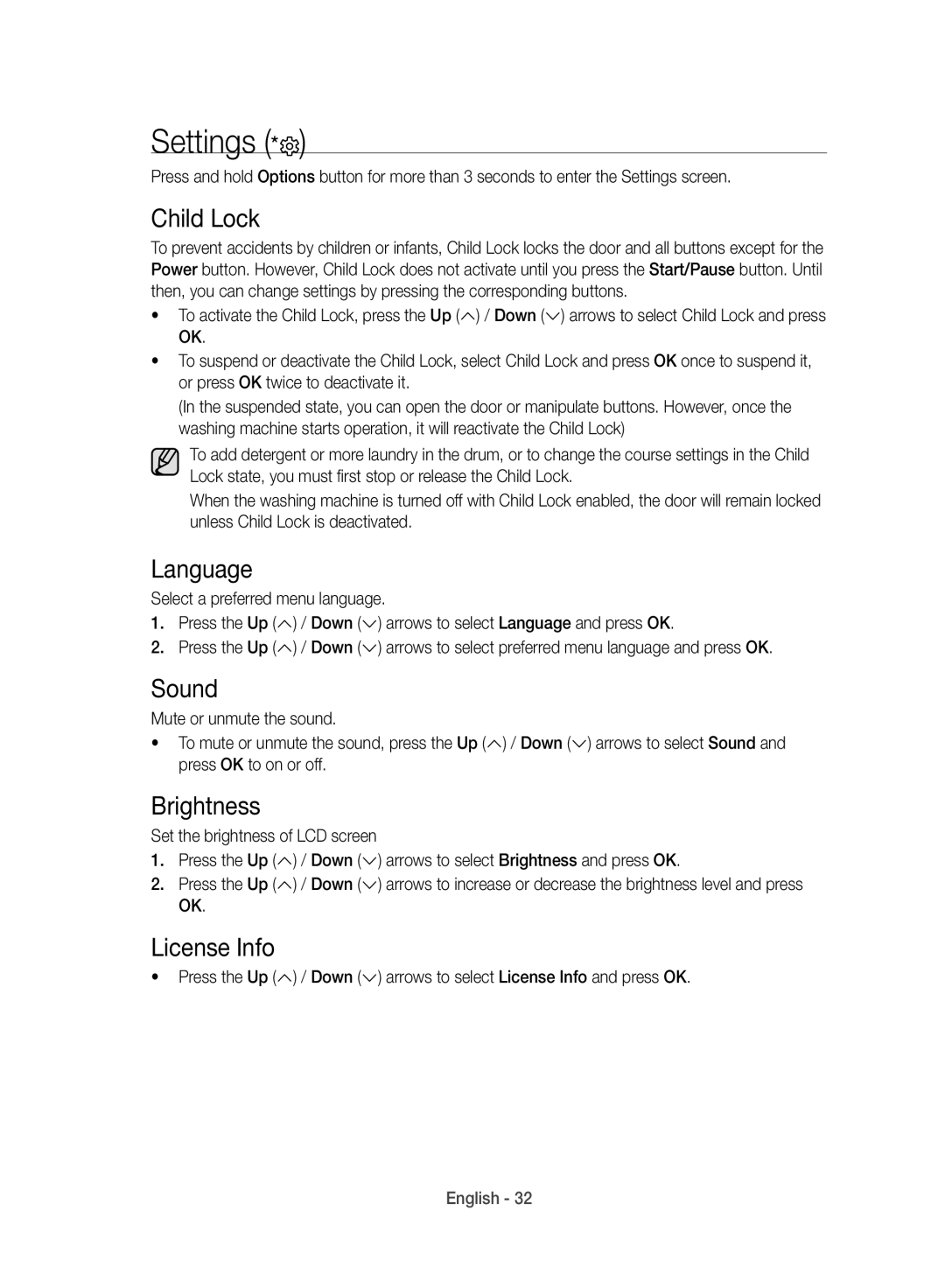 Samsung WD10J8420GW/YL manual Settings 