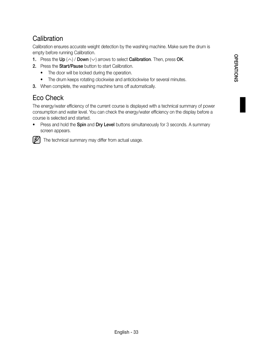 Samsung WD10J8420GW/YL manual Calibration, Eco Check 