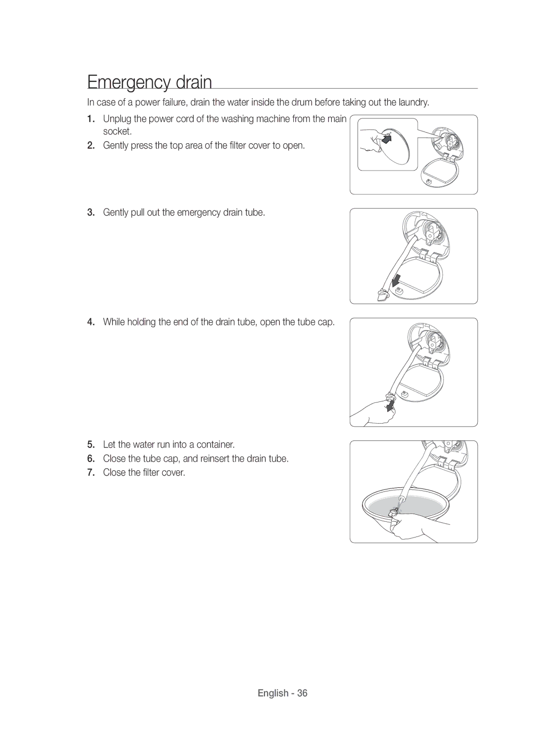 Samsung WD10J8420GW/YL manual Emergency drain 