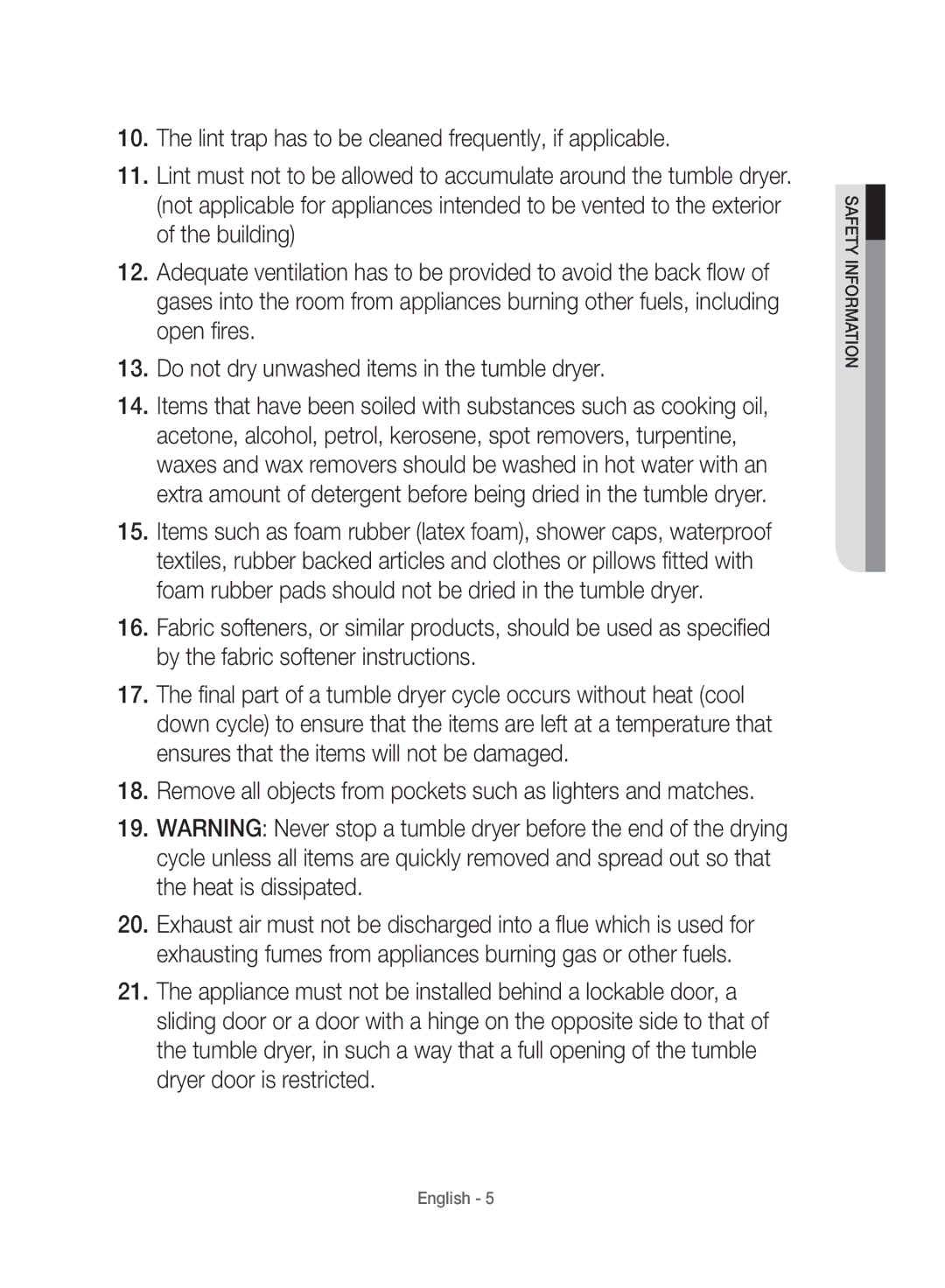 Samsung WD10J8420GW/YL manual Remove all objects from pockets such as lighters and matches 