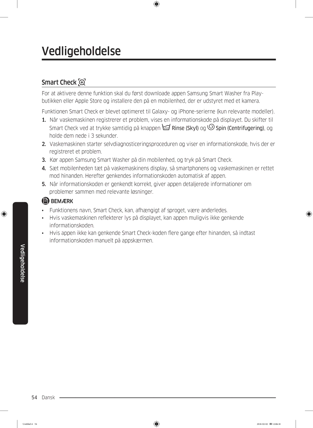 Samsung WD10N84INOA/EE manual Smart Check 