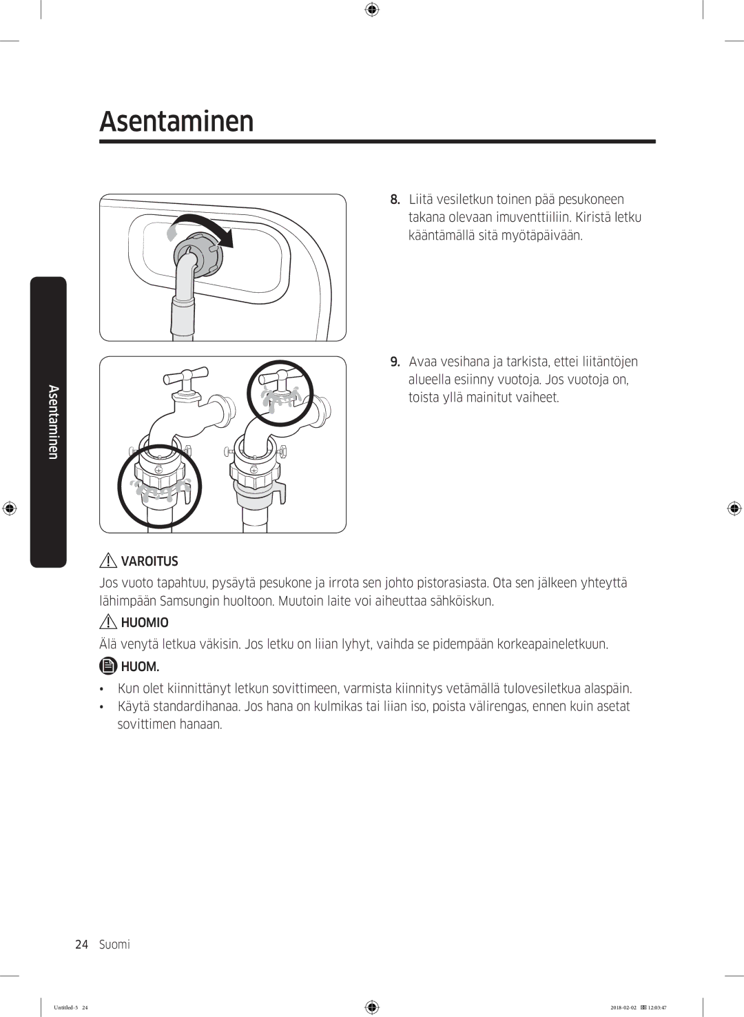 Samsung WD10N84INOA/EE manual Varoitus 