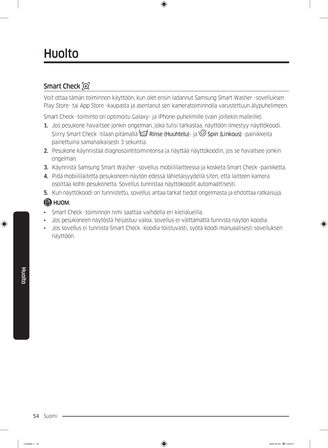 Samsung WD10N84INOA/EE manual Smart Check 