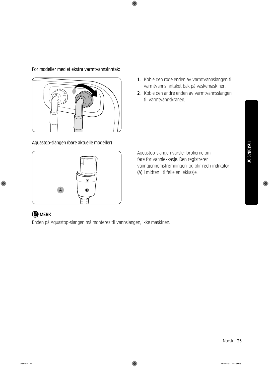 Samsung WD10N84INOA/EE manual Midten i tilfelle en lekkasje 