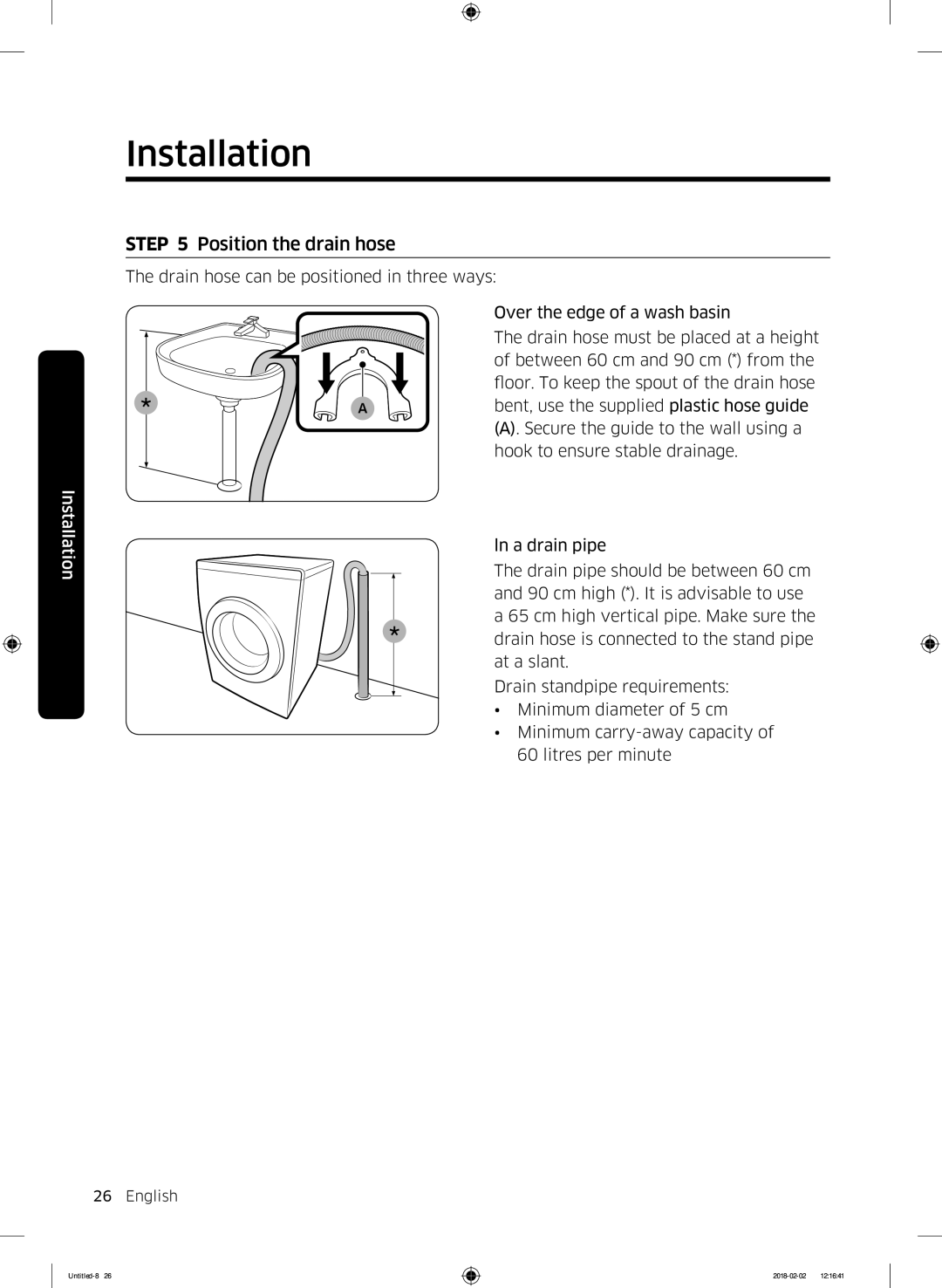 Samsung WD10N84INOA/EE manual Position the drain hose 