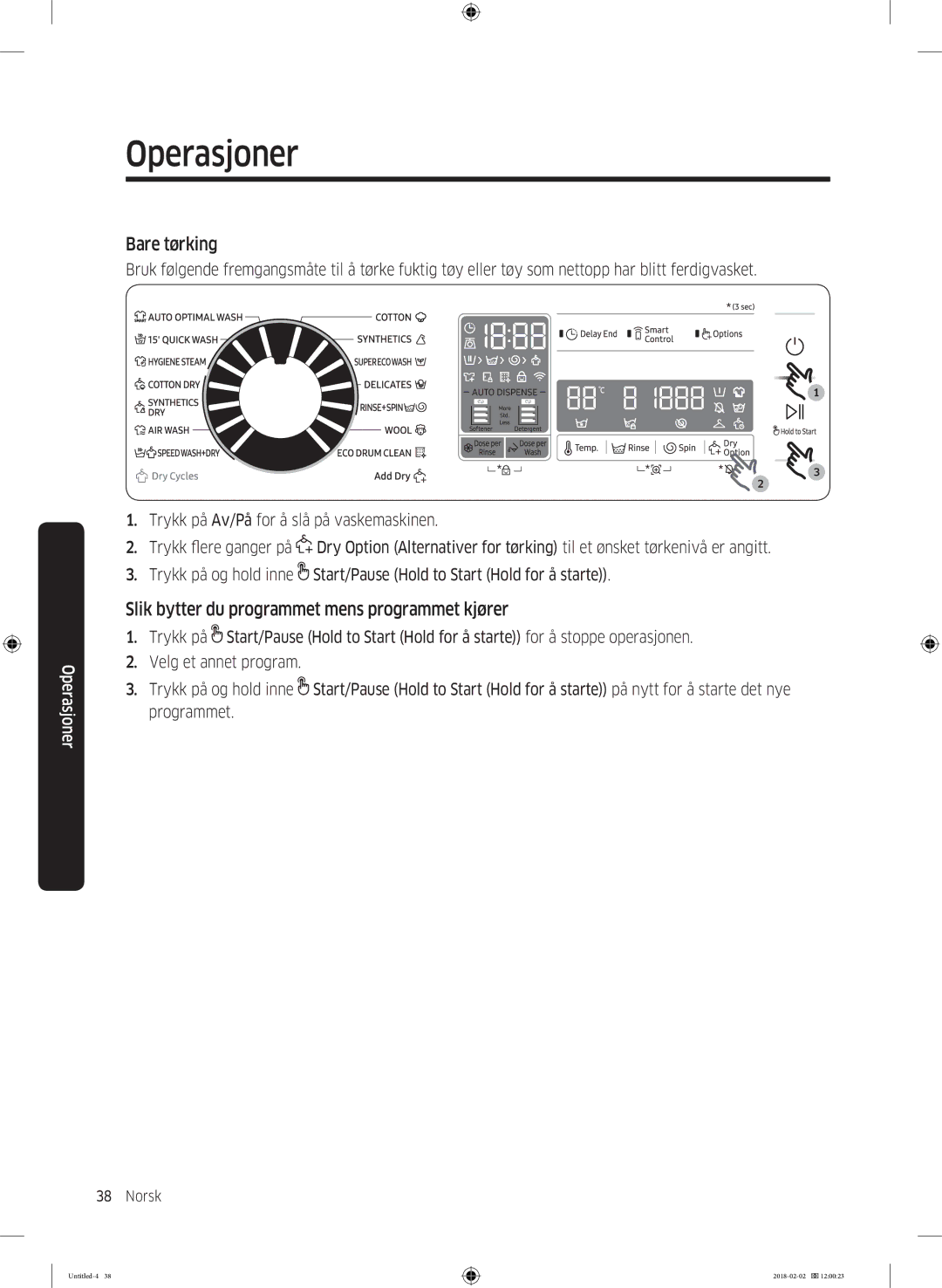 Samsung WD10N84INOA/EE manual Bare tørking 