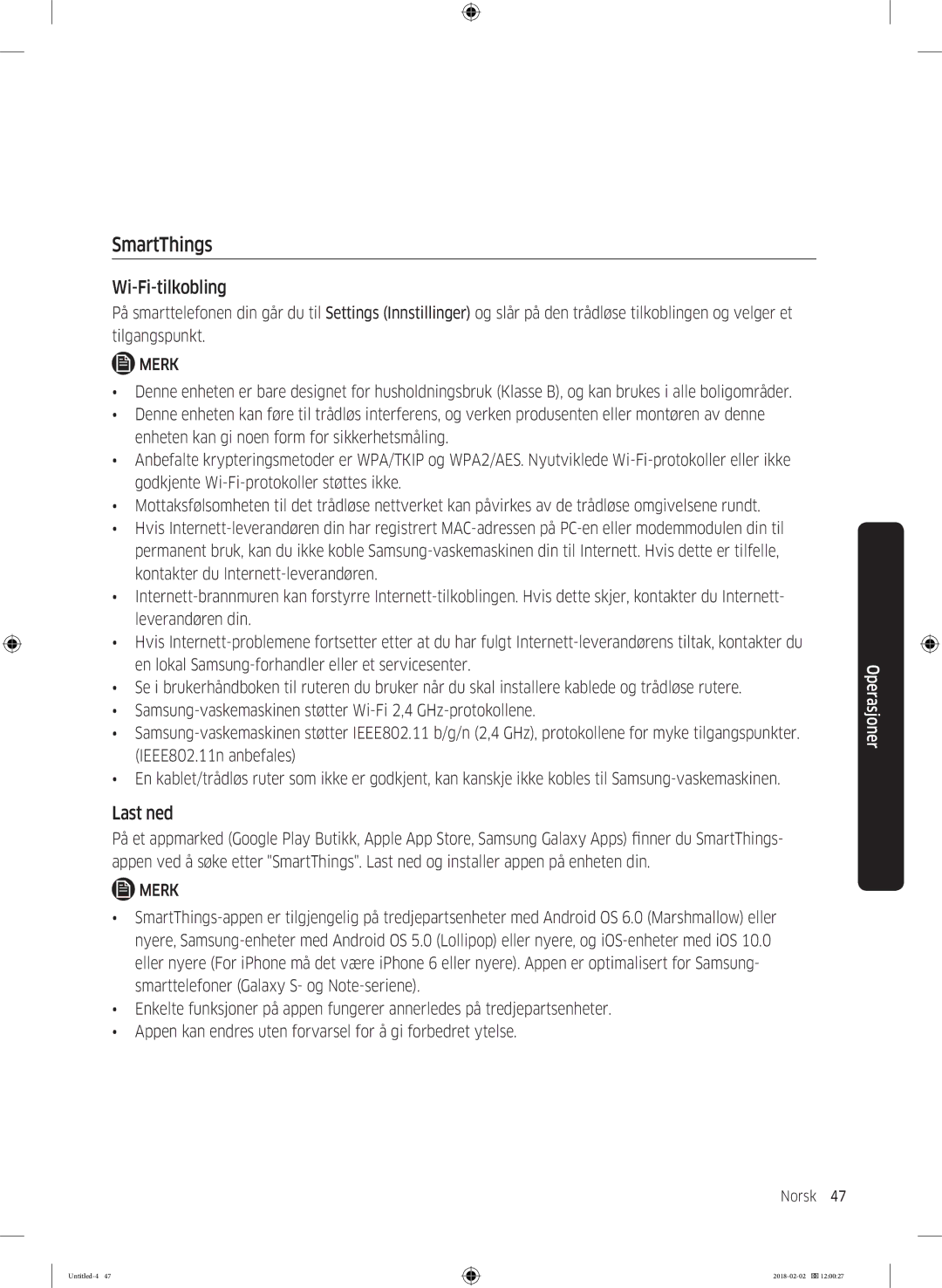 Samsung WD10N84INOA/EE manual Wi-Fi-tilkobling, Last ned 