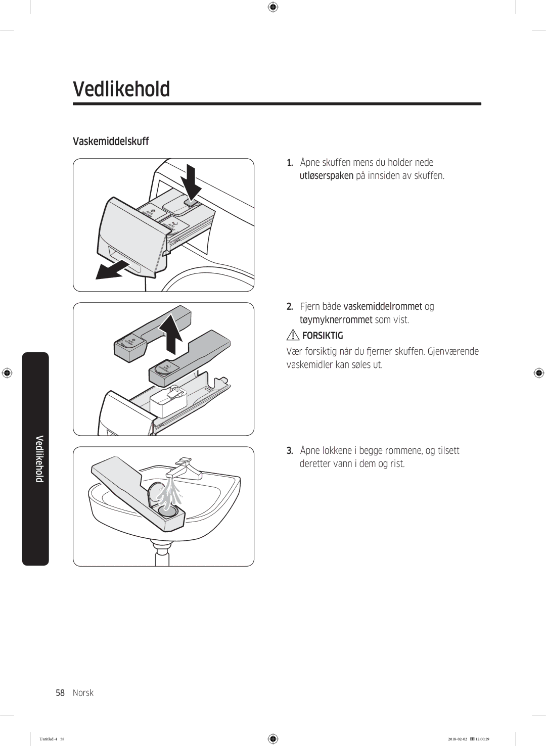 Samsung WD10N84INOA/EE manual Vaskemiddelskuff 