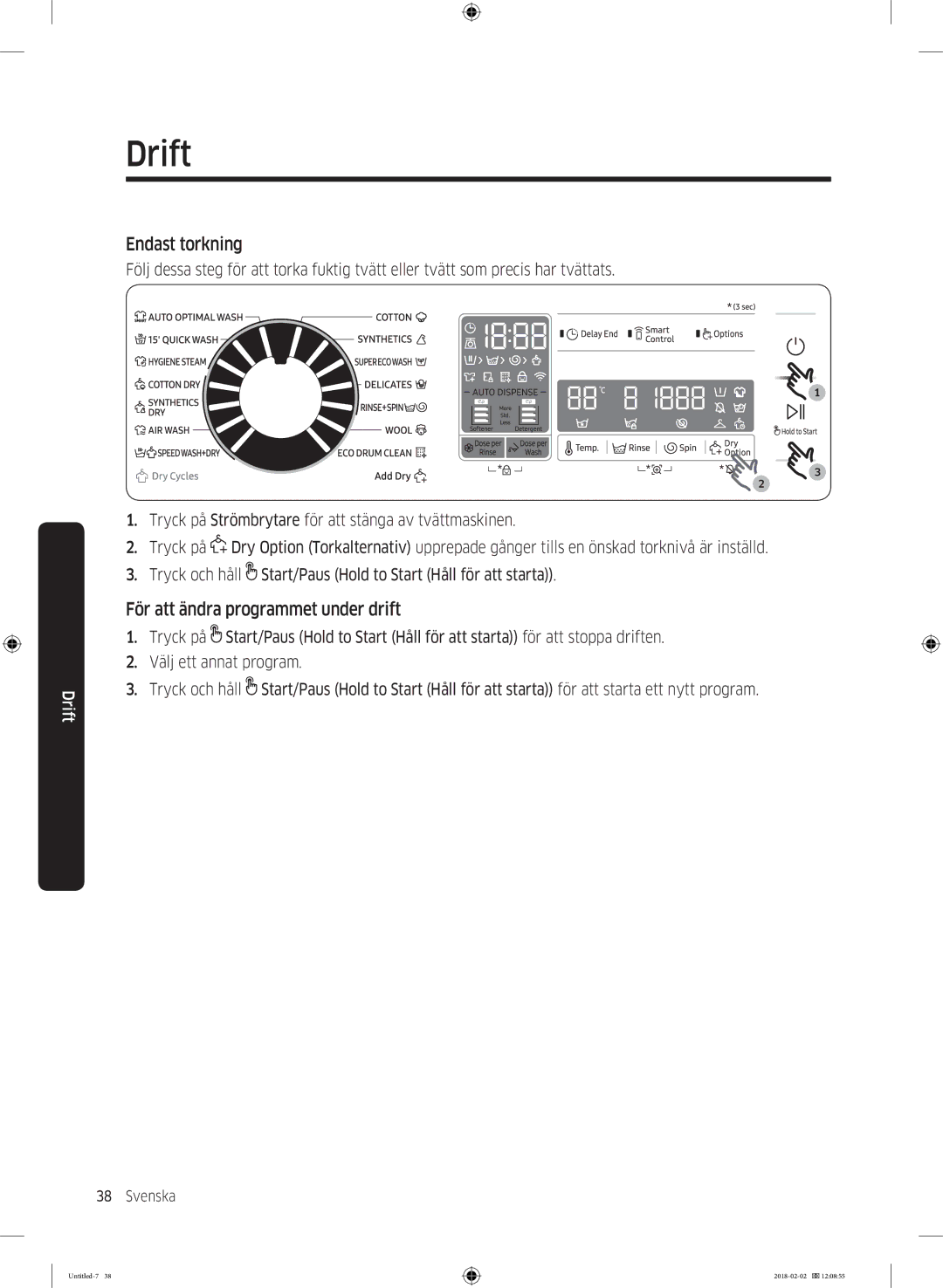 Samsung WD10N84INOA/EE manual Endast torkning 