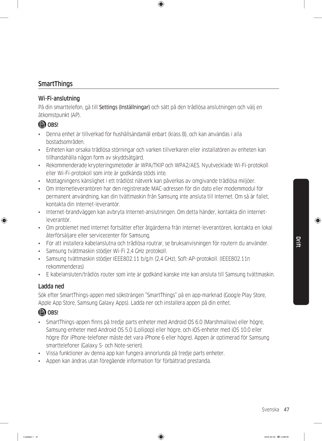 Samsung WD10N84INOA/EE manual Wi-Fi-anslutning, Ladda ned 