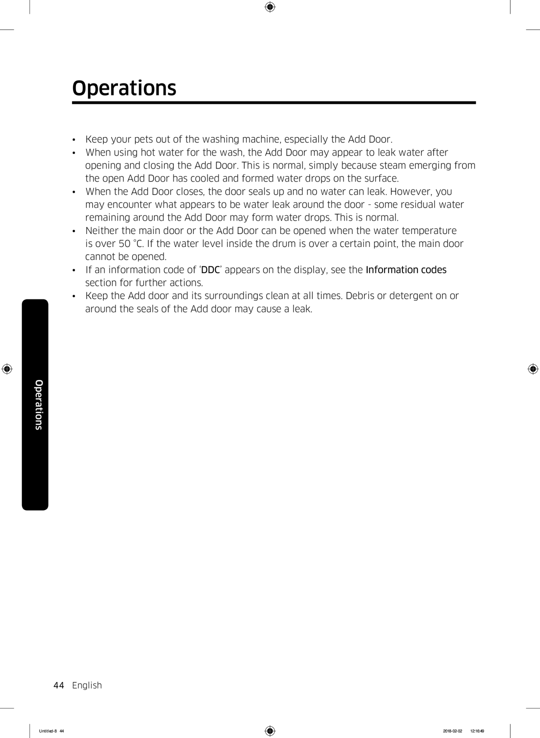 Samsung WD10N84INOA/EE manual Operations 