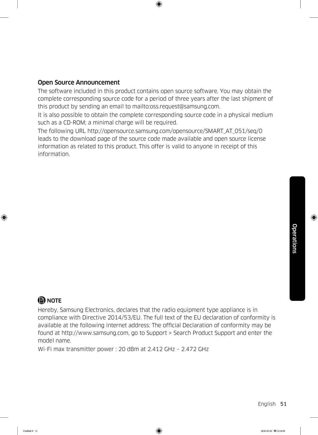 Samsung WD10N84INOA/EE manual Open Source Announcement 