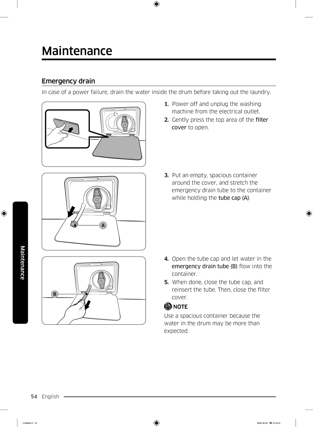 Samsung WD10N84INOA/EE manual Emergency drain 