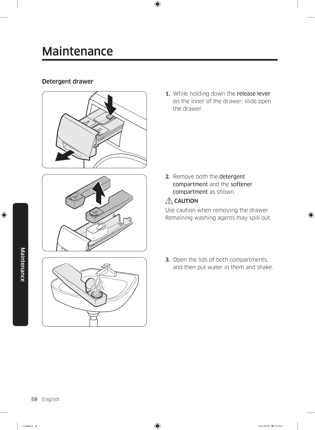 Samsung WD10N84INOA/EE manual Detergent drawer 