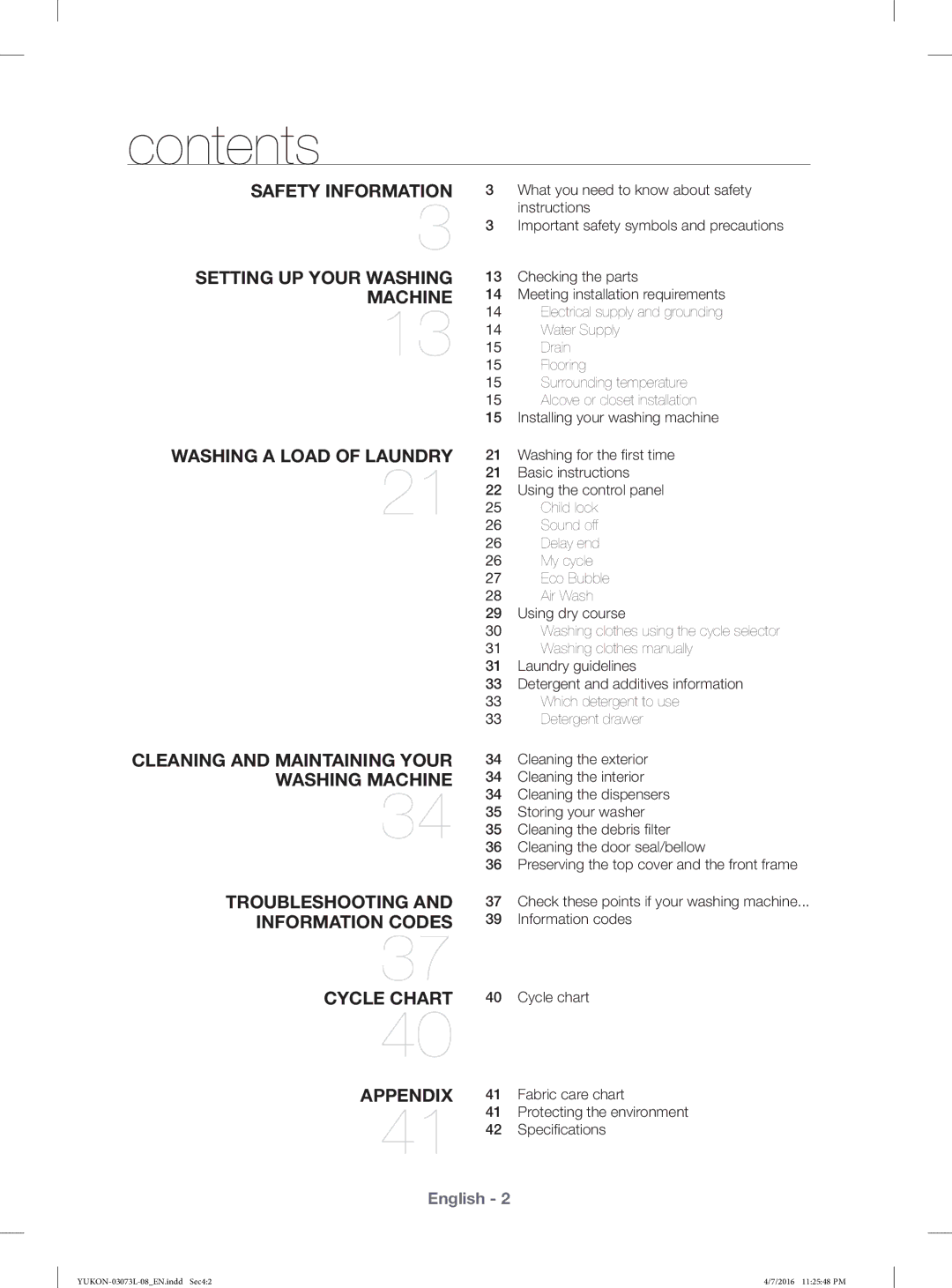 Samsung WD1142XVM/YAS manual Contents 