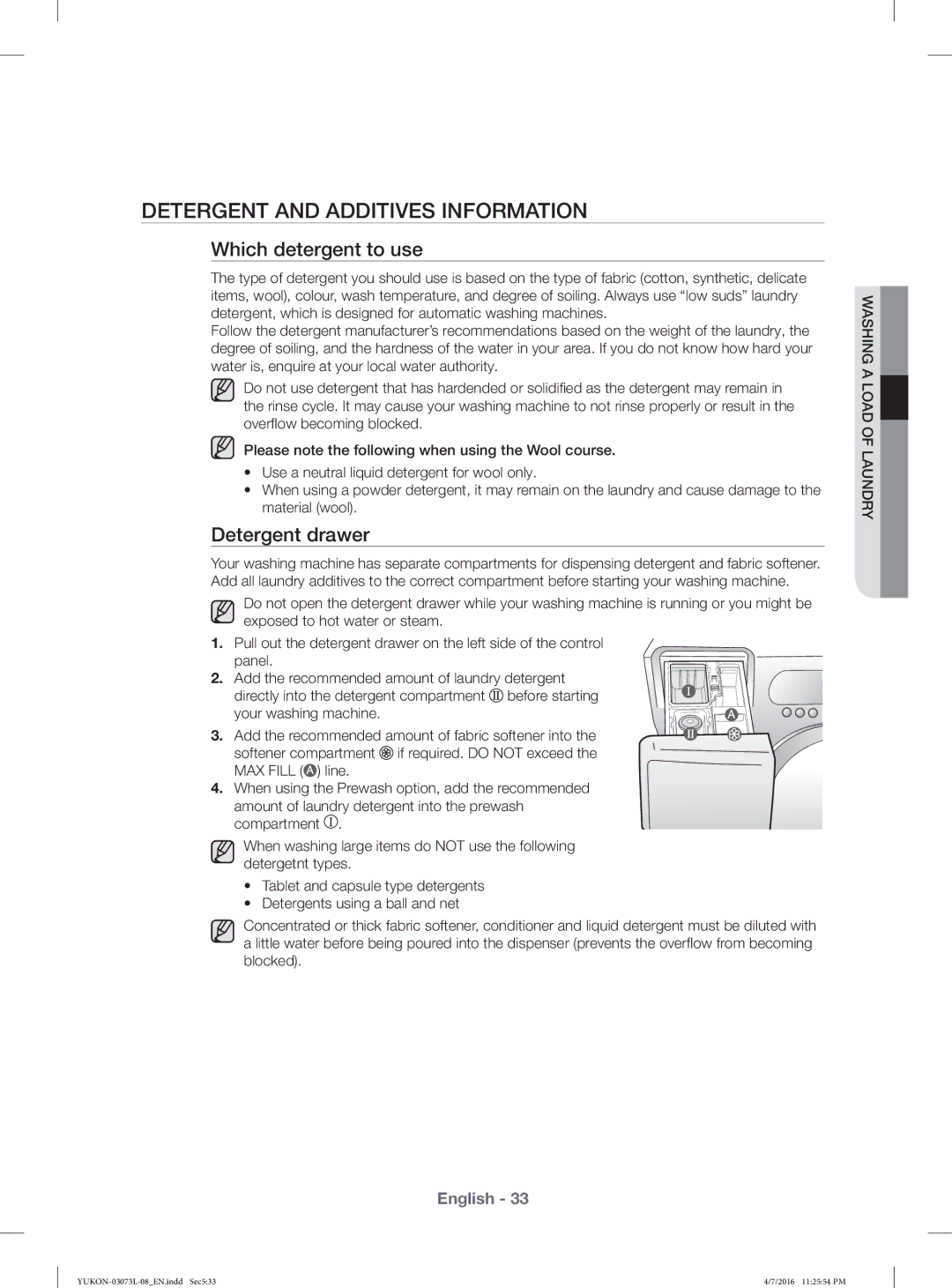 Samsung WD1142XVM/YAS manual Detergent and Additives Information, Which detergent to use, Detergent drawer 