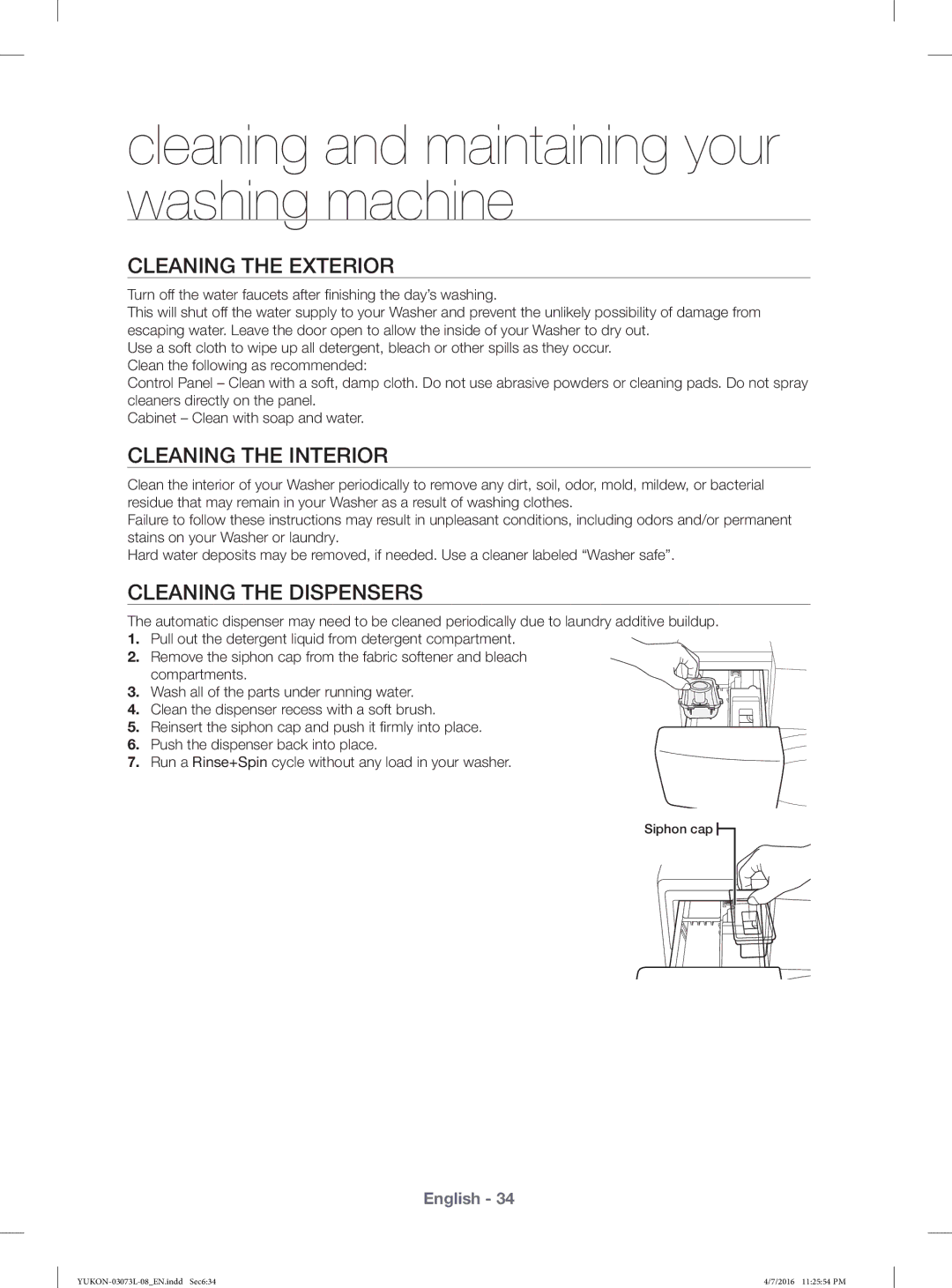 Samsung WD1142XVM/YAS manual Cleaning the Exterior, Cleaning the Interior, Cleaning the Dispensers 