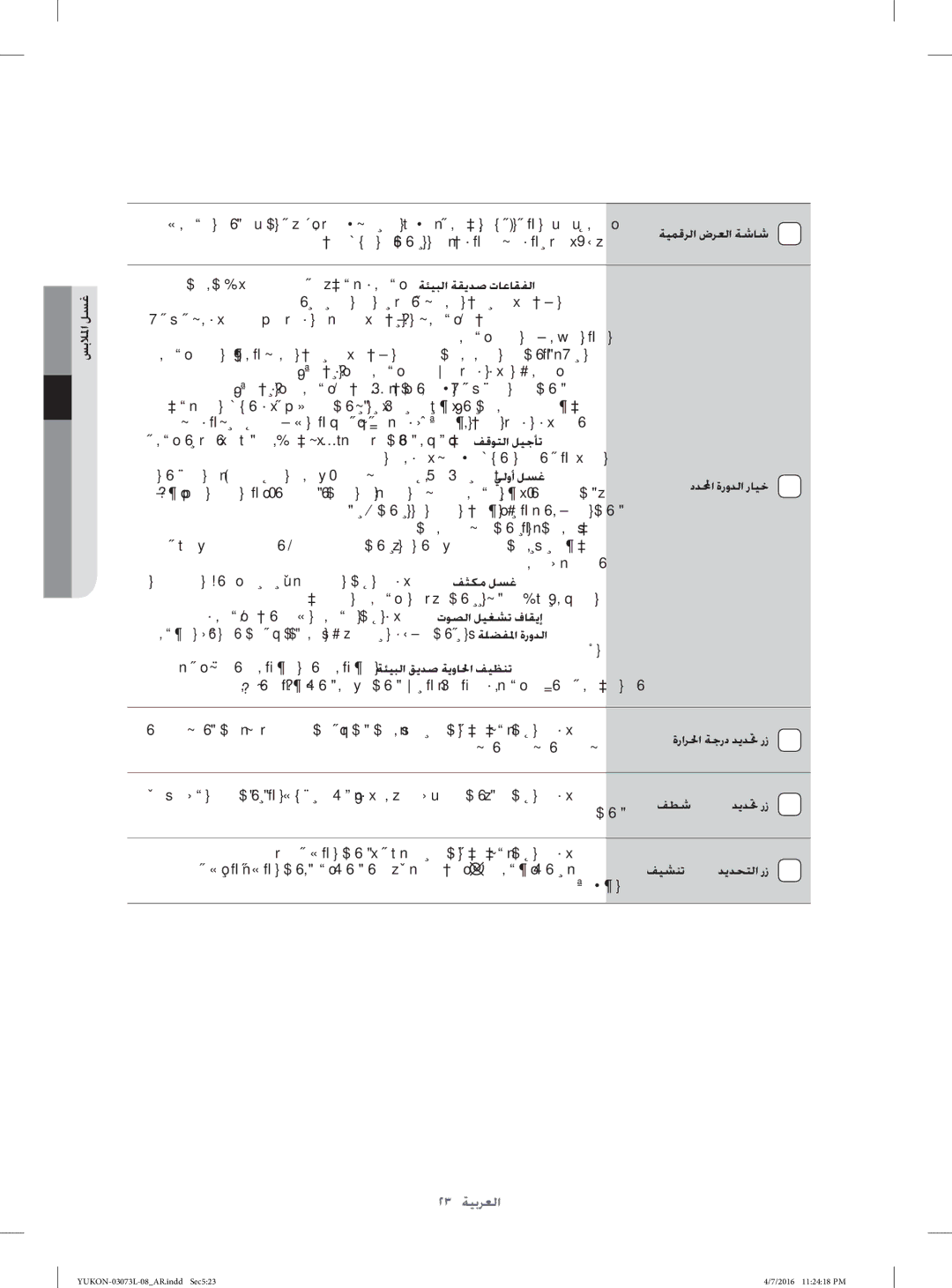 Samsung WD1142XVM/YAS manual ﺔﻴﻤﻗﺮﻟا ضﺮﻌﻟا ﺔﺷﺎﺷ, دﺪﶈا ةروﺪﻟا رﺎﻴﺧ, ةراﺮﳊا ﺔﺟرد ﺪﻳﺪﲢ رز 