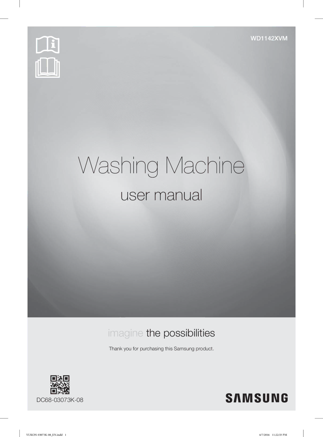 Samsung WD1142XVM/YL manual Washing Machine, Thank you for purchasing this Samsung product 