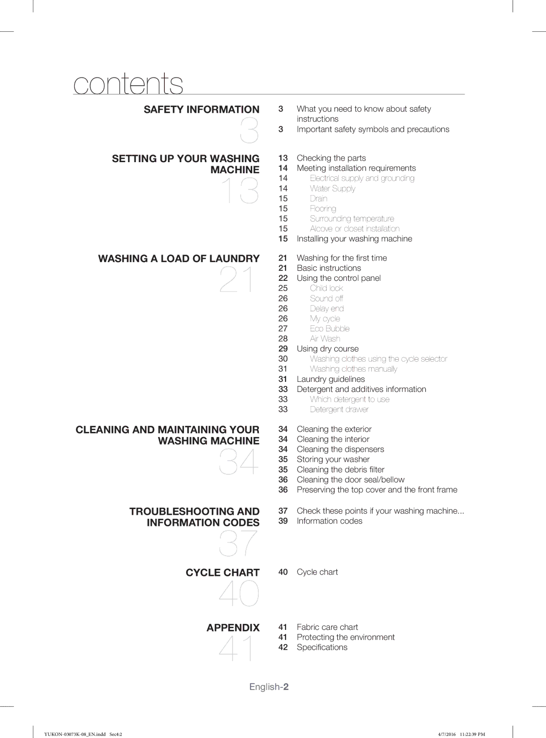 Samsung WD1142XVM/YL manual Contents 