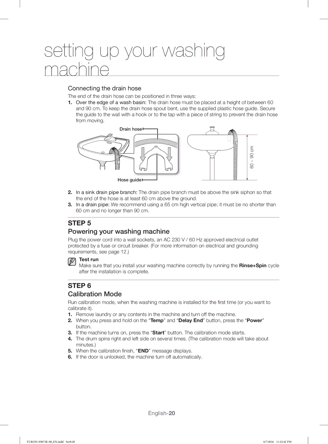 Samsung WD1142XVM/YL manual Powering your washing machine, Calibration Mode, Test run 