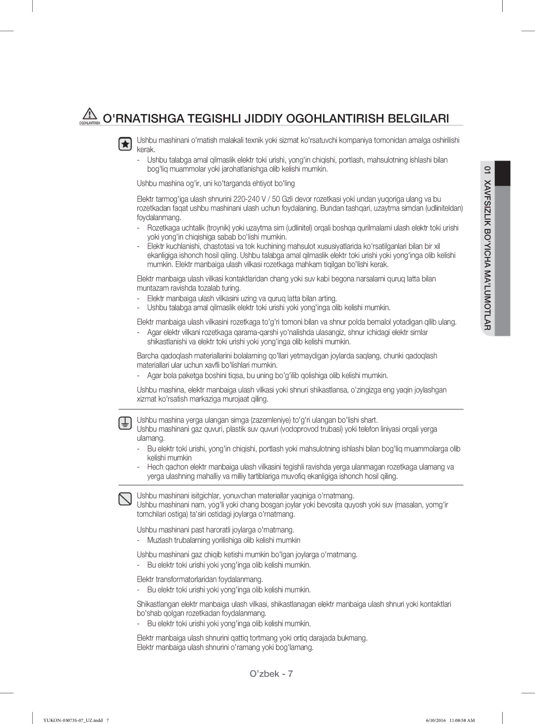 Samsung WD1142XVR/YLP manual ’zbek 