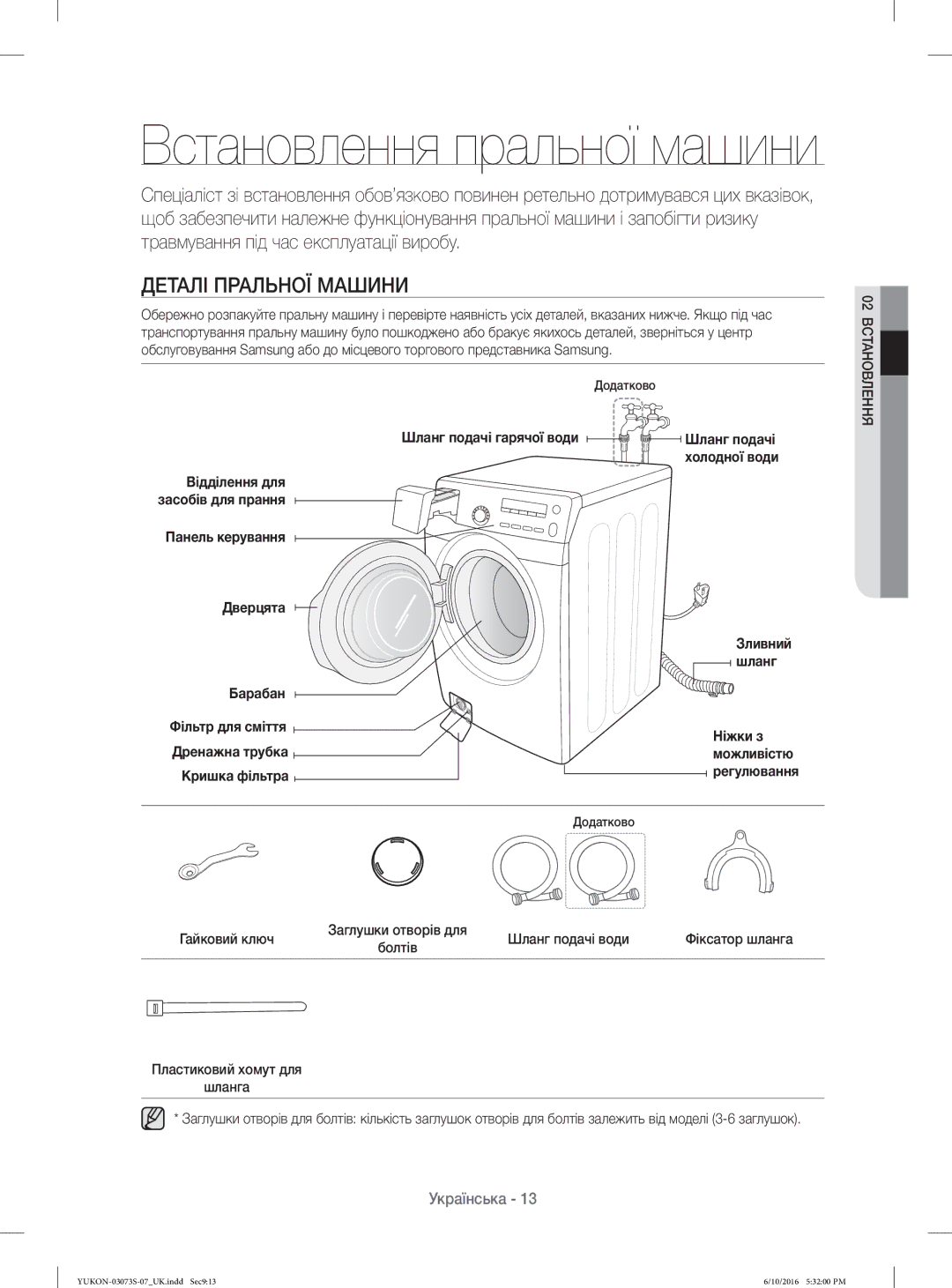 Samsung WD1142XVR/YLP manual Деталі Пральної Машини, Панель керування Дверцята Зливний Шланг Барабан, Ніжки з, Можливістю 