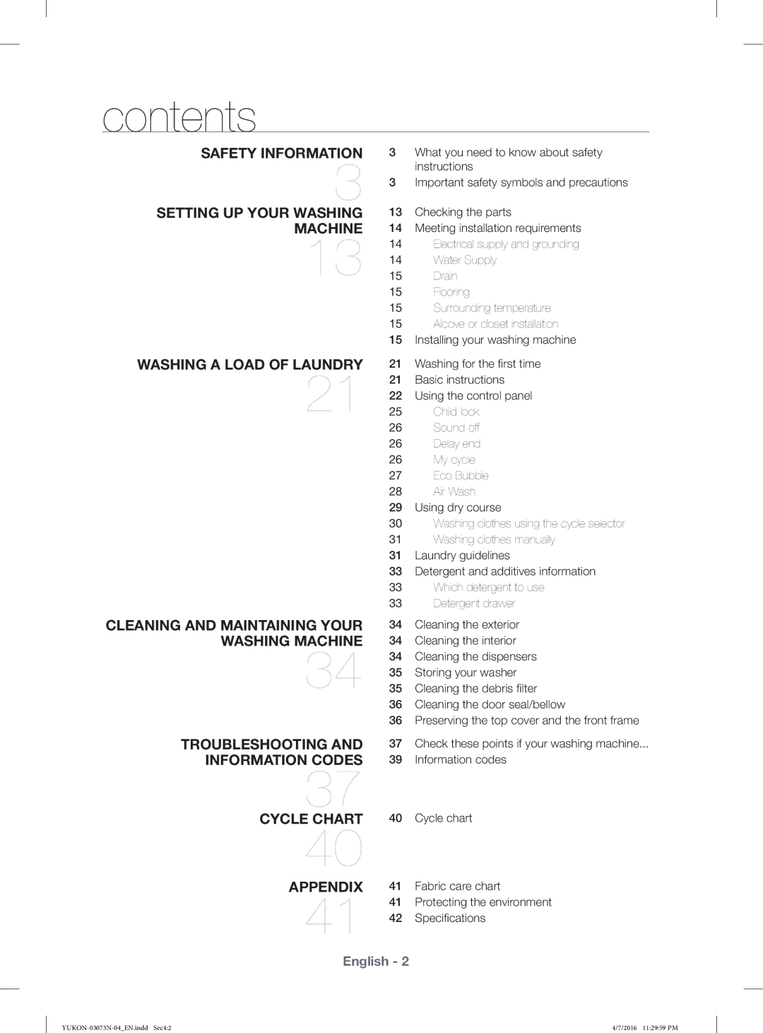 Samsung WD1172XVM/XSG manual Contents 