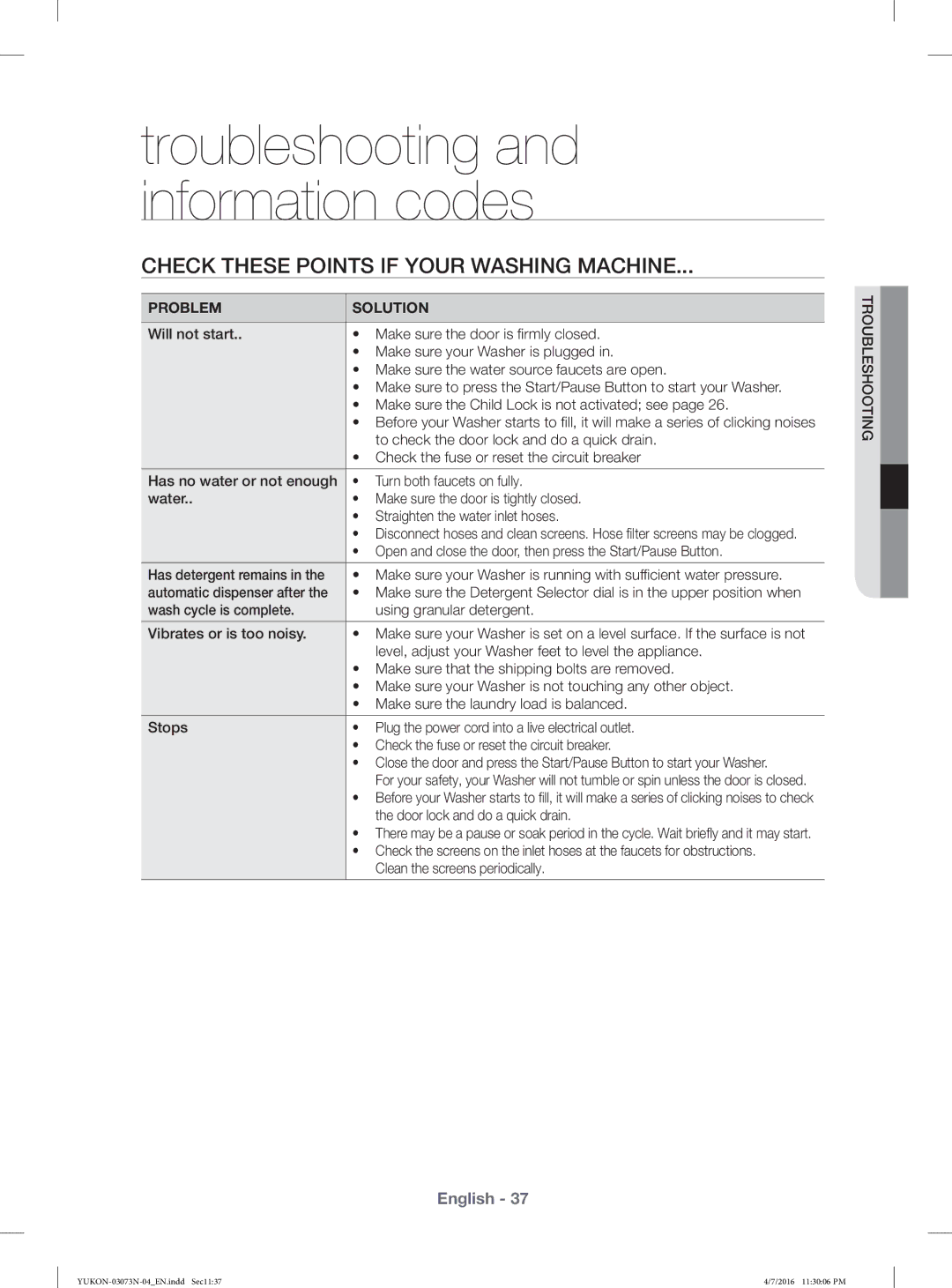 Samsung WD1172XVM/XSG manual Check These Points if Your Washing Machine 