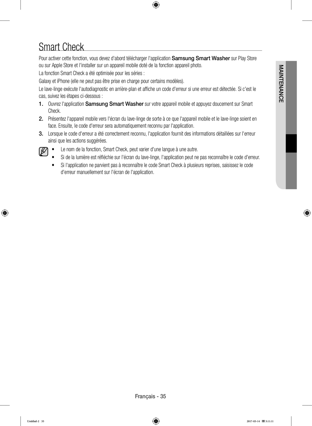 Samsung WD12J8400GW/EF manual Smart Check 