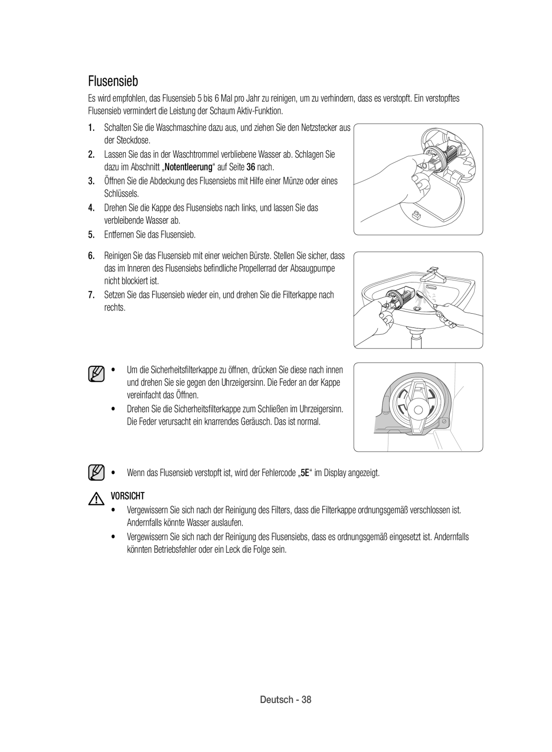 Samsung WD12J8400GW/EG manual Flusensieb, Vereinfacht das Öffnen 