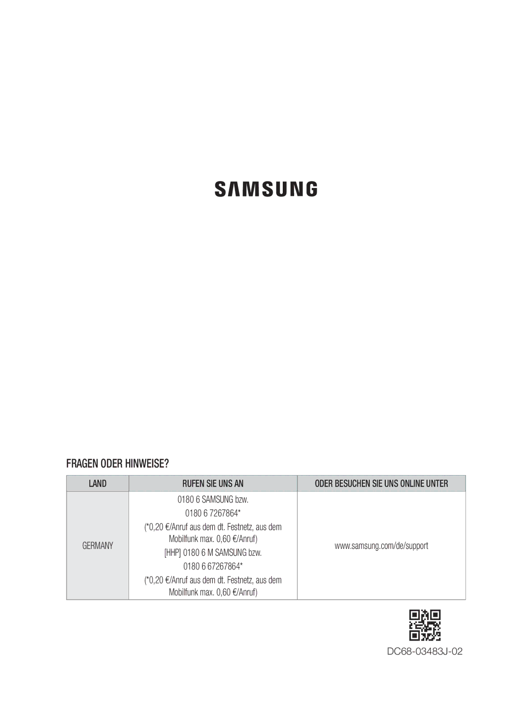 Samsung WD12J8400GW/EG manual 0180 6, DC68-03483J-02 