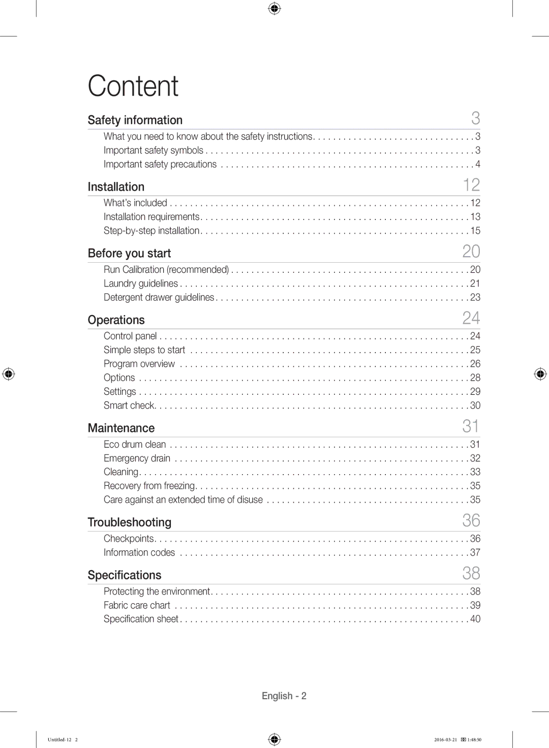 Samsung WD14F5K5ASV/YL manual Content 