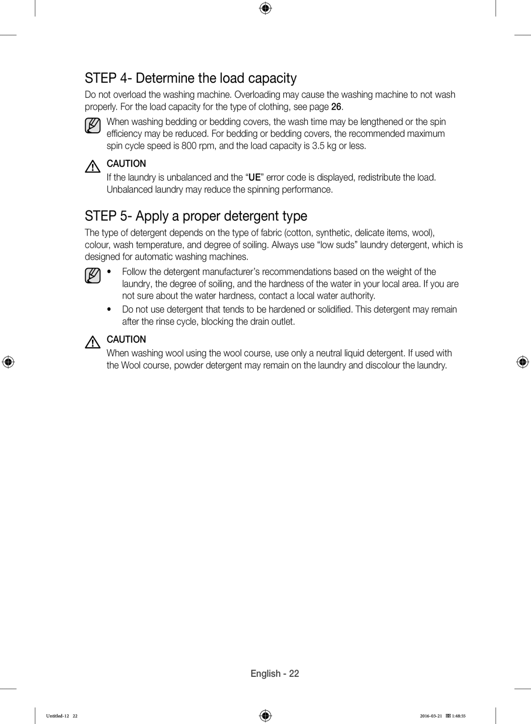 Samsung WD14F5K5ASV/YL manual Determine the load capacity, Apply a proper detergent type 