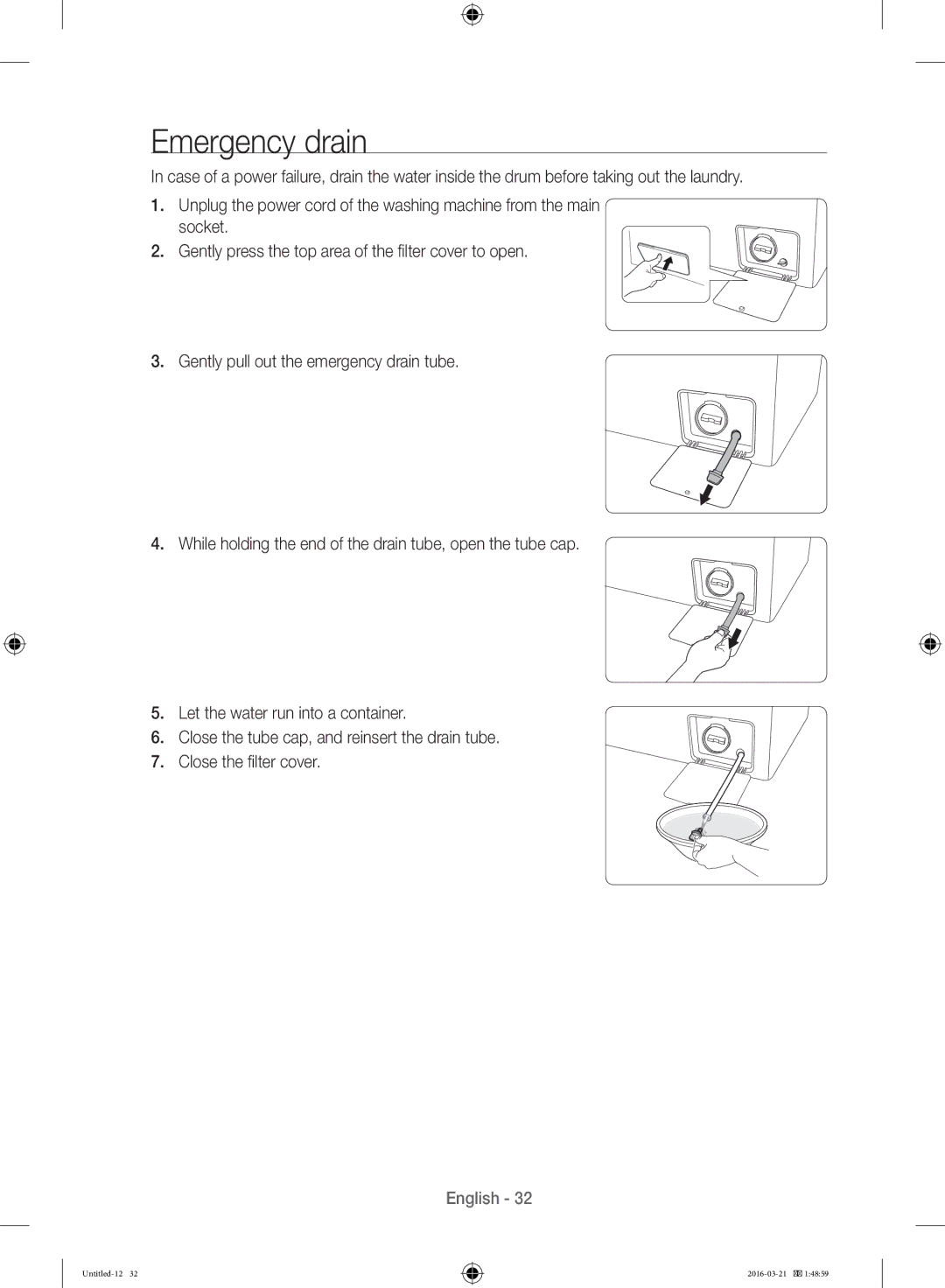 Samsung WD14F5K5ASV/YL manual Emergency drain 