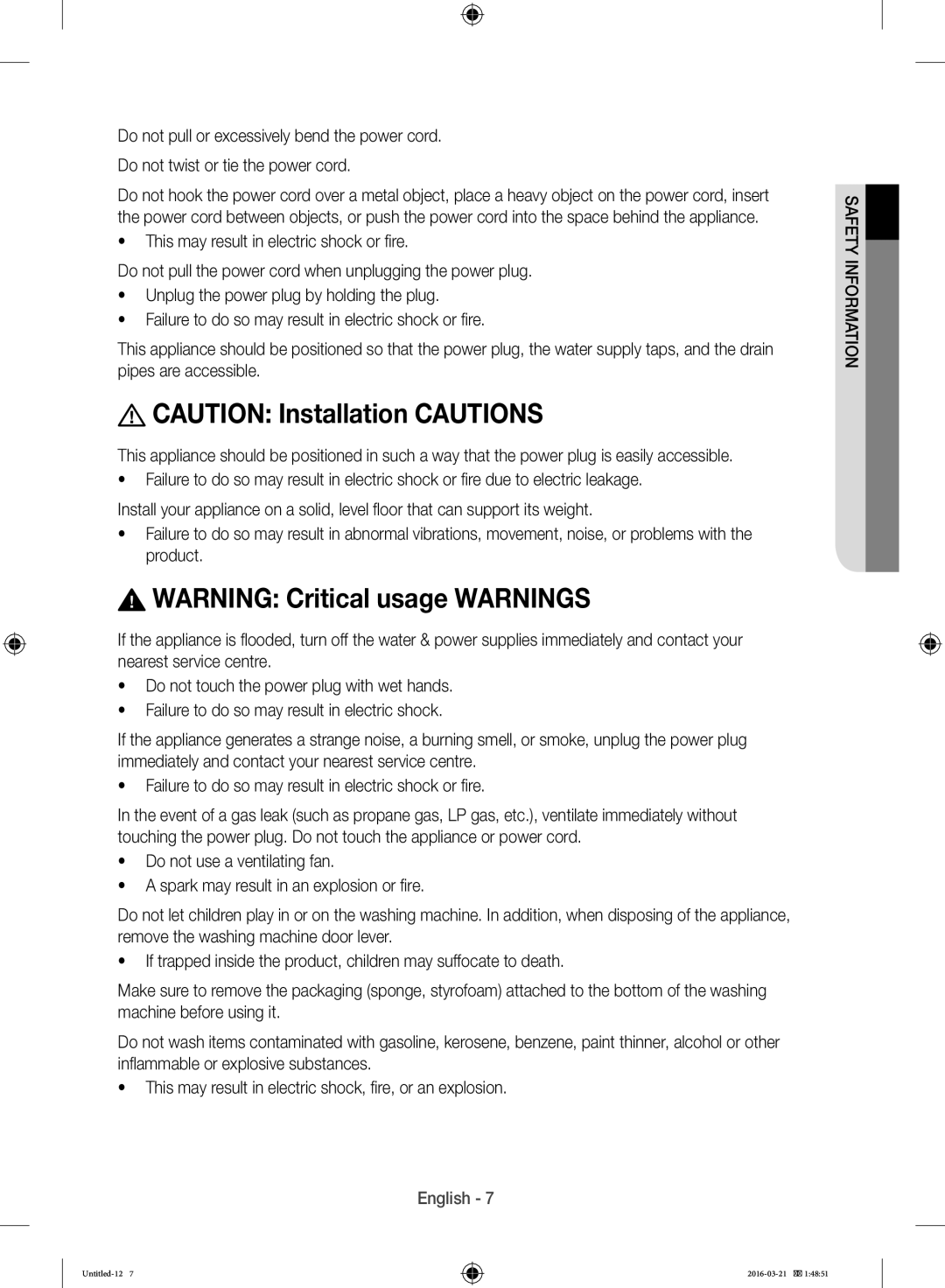 Samsung WD14F5K5ASV/YL manual English 