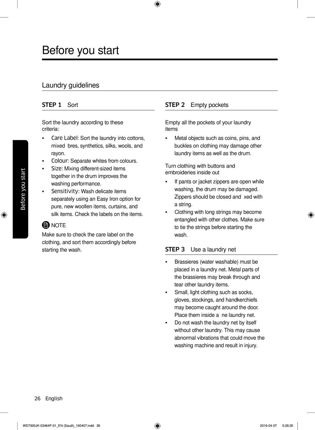 Samsung WD16J7200KW/YL, WD16J7200KS/YL manual Laundry guidelines, Sort 