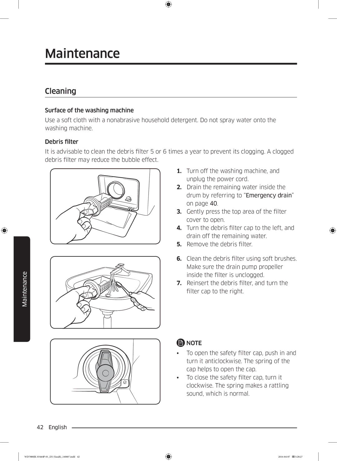 Samsung WD16J7200KW/YL, WD16J7200KS/YL manual Cleaning 