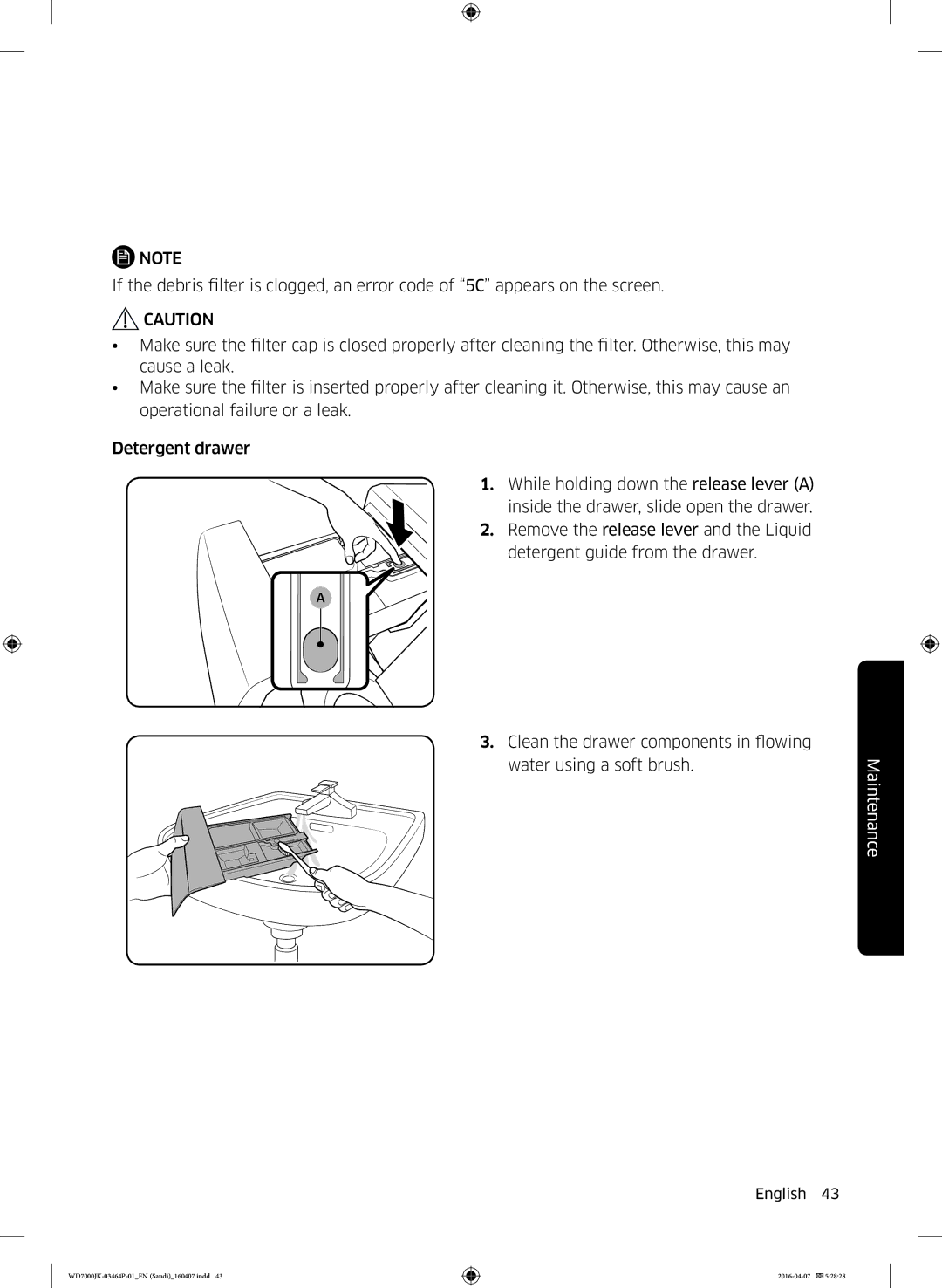 Samsung WD16J7200KS/YL, WD16J7200KW/YL manual Maintenance 