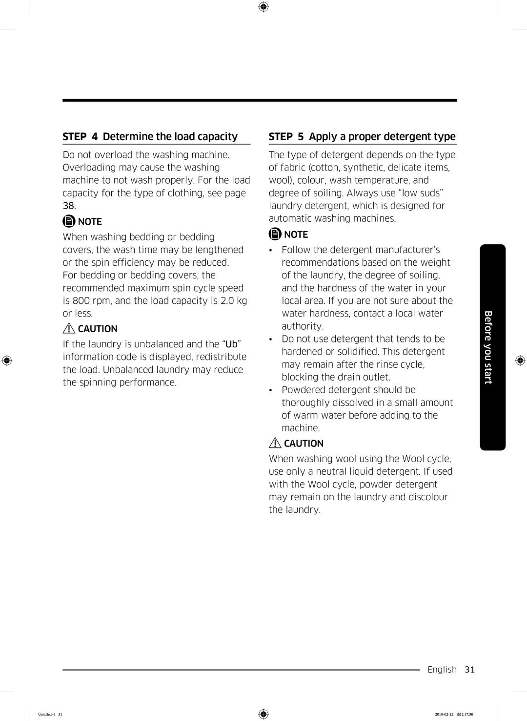 Samsung WD16J7800KS/YL, WD16J7800KW/YL manual Determine the load capacity, Apply a proper detergent type 