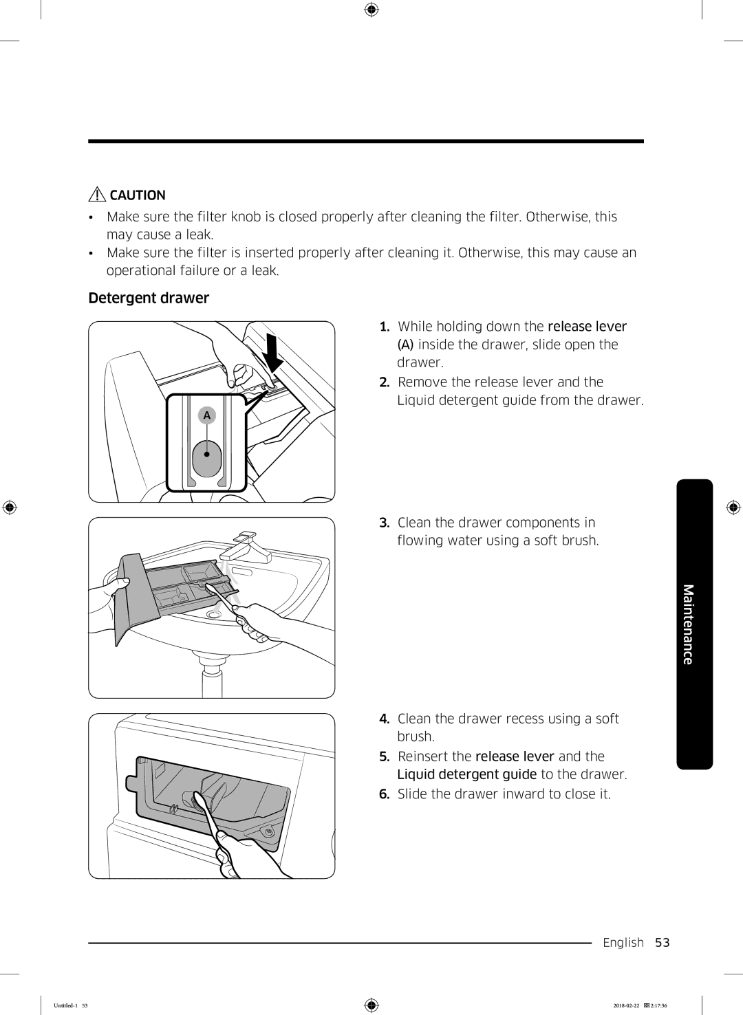 Samsung WD16J7800KS/YL, WD16J7800KW/YL manual Detergent drawer 